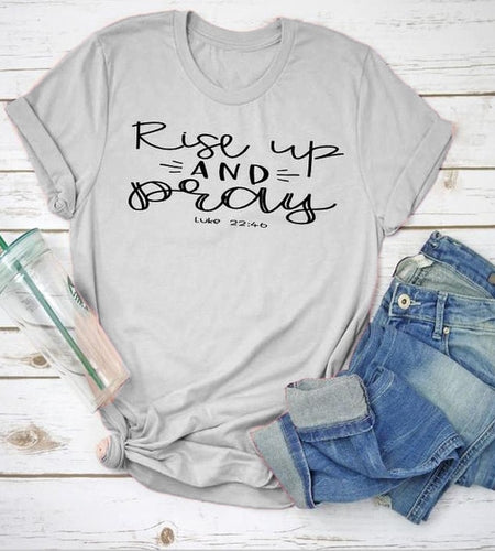Rise up and Pray Christian Statement Shirt-unisex-wanahavit-gray tee black text-S-wanahavit