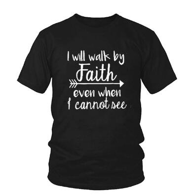Load image into Gallery viewer, I Will Walk By Faith Even When I Cannot See Christian Statement Shirt-unisex-wanahavit-black tee white text-S-wanahavit
