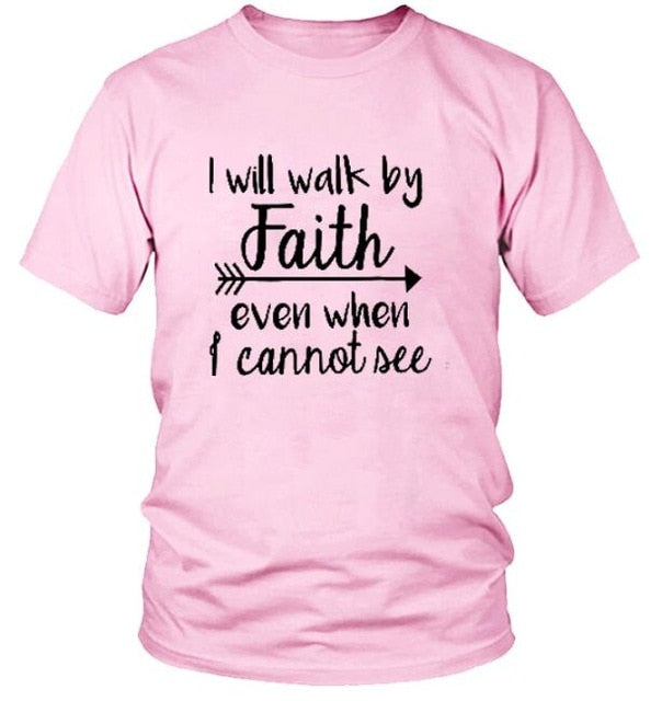 I Will Walk By Faith Even When I Cannot See Christian Statement Shirt-unisex-wanahavit-pink tee black text-S-wanahavit