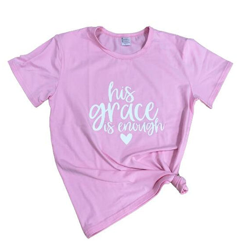 Load image into Gallery viewer, His Grace Is Enough Christian Statement Shirt-unisex-wanahavit-pink tee white text-S-wanahavit
