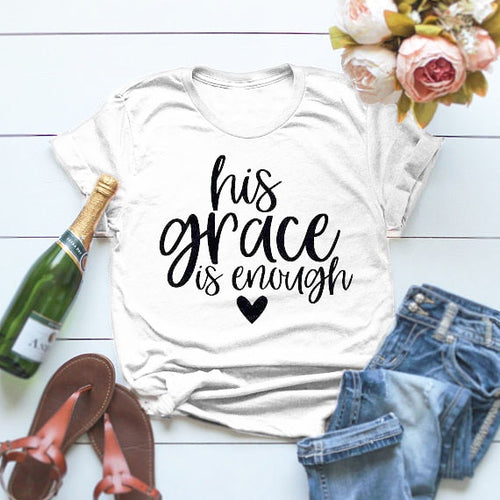 Load image into Gallery viewer, His Grace Is Enough Christian Statement Shirt-unisex-wanahavit-white tee black text-S-wanahavit
