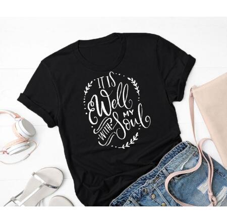 Load image into Gallery viewer, It Is Well With My Soul Christian Statement Shirt-unisex-wanahavit-black tee white text-S-wanahavit
