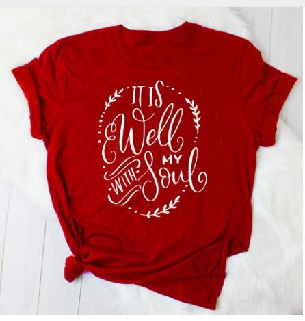Load image into Gallery viewer, It Is Well With My Soul Christian Statement Shirt-unisex-wanahavit-red tee white text-L-wanahavit
