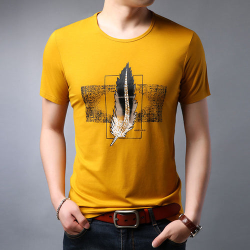 Load image into Gallery viewer, Feather Printed Summer Street Wear Tees-men-wanahavit-Yellow-M-wanahavit
