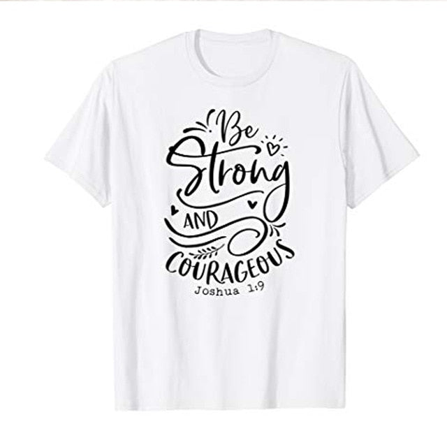 Be Strong And Courageous Joshua 1:9 Christian Statement Shirt-unisex-wanahavit-white tee black text-L-wanahavit