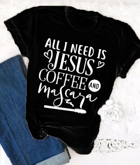 All I Need Is Jesus And Coffee And Mascara Christian Statement Shirt-unisex-wanahavit-black tee white text-L-wanahavit