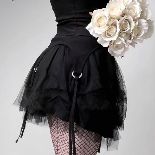 Load image into Gallery viewer, Gothic Patchwork Mesh Bandage Lace Strap Skirt-women-wanahavit-black-L-wanahavit
