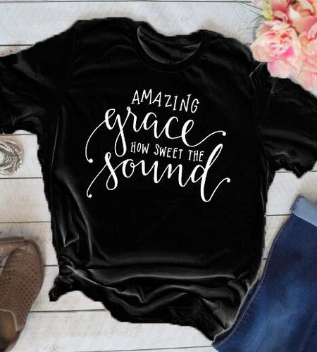 Amazing Grace How Sweet The Sound Christian Statement Shirt-unisex-wanahavit-black tee white text-S-wanahavit