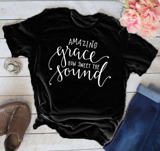 Amazing Grace How Sweet The Sound Christian Statement Shirt-unisex-wanahavit-black tee white text-S-wanahavit