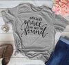 gray tee black text