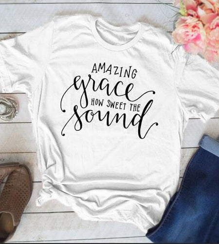 Amazing Grace How Sweet The Sound Christian Statement Shirt-unisex-wanahavit-white tee black text-S-wanahavit