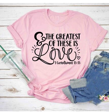 Load image into Gallery viewer, The Greatest Of These Is Love Christian Christian Statement Shirt-unisex-wanahavit-pink tee black text-L-wanahavit
