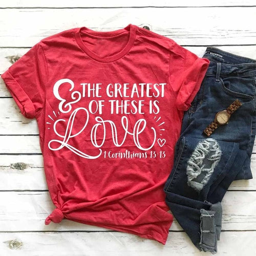 Load image into Gallery viewer, The Greatest Of These Is Love Christian Christian Statement Shirt-unisex-wanahavit-red tee white text-L-wanahavit
