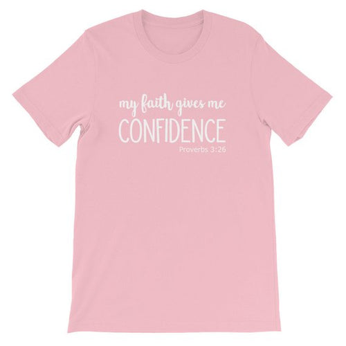 Load image into Gallery viewer, My Faith Gives Me Confidence Christian Statement Shirt-unisex-wanahavit-pink tee white text-L-wanahavit
