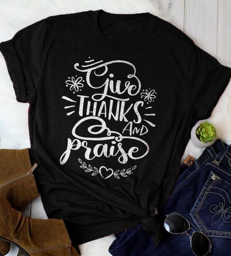 Give Thanks And Praise Christian Statement Shirt-unisex-wanahavit-black tee white text-L-wanahavit