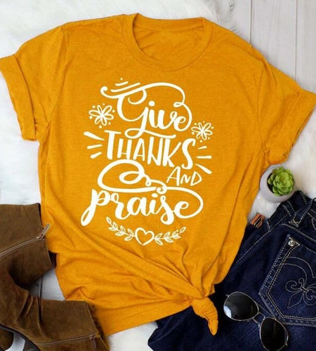 Give Thanks And Praise Christian Statement Shirt-unisex-wanahavit-gold tee white text-L-wanahavit