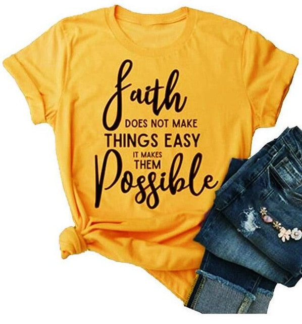 Faith Does Not Make Things Easy It Makes Them Possible Christian Statement Shirt-unisex-wanahavit-gold tee black text-L-wanahavit