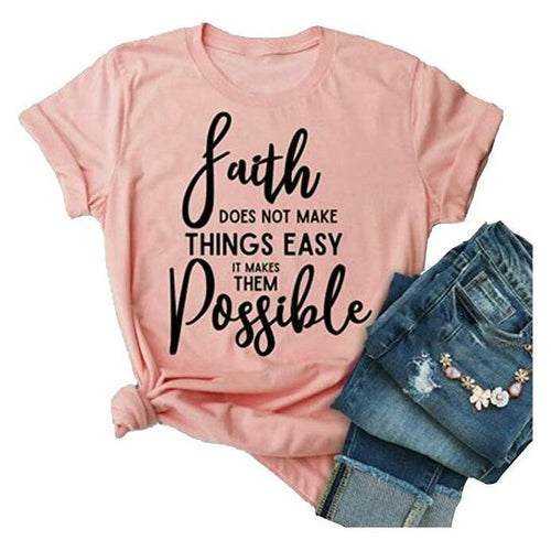 Load image into Gallery viewer, Faith Does Not Make Things Easy It Makes Them Possible Christian Statement Shirt-unisex-wanahavit-peach tee black text-L-wanahavit
