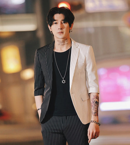 Black & White Summer Stripe Korean Printed Blazer-men-wanahavit-one blazer onlyblack-M-wanahavit