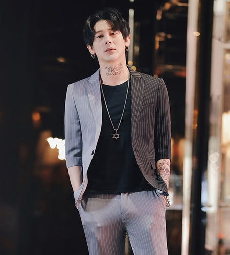 Black & White Summer Stripe Korean Printed Blazer-men-wanahavit-one blazer only gray-M-wanahavit