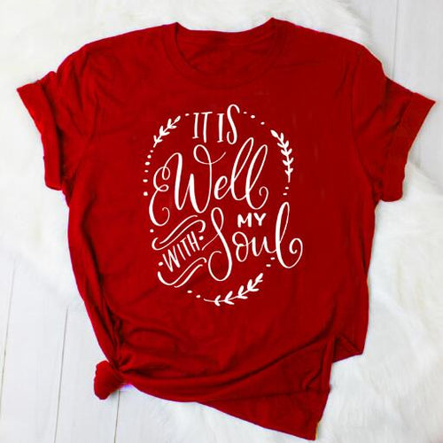Load image into Gallery viewer, It Is Well With My Soul Christian Statement Shirt-unisex-wanahavit-red tee white text-L-wanahavit
