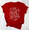 red  tee white text
