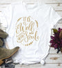 white tee gold text