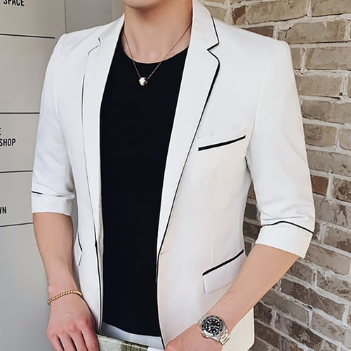 Load image into Gallery viewer, Outline and Contrast Color Business Blazer &amp; Pants-men-wanahavit-white Blazer only-M-wanahavit
