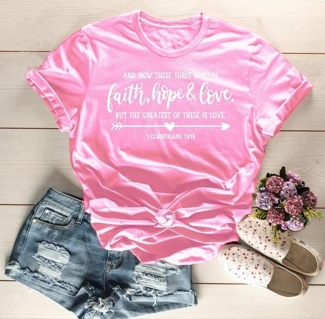 Arrow Faith Hope Love Christian Statement Shirt-unisex-wanahavit-pink tee white text-L-wanahavit