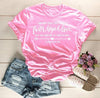 pink tee white text