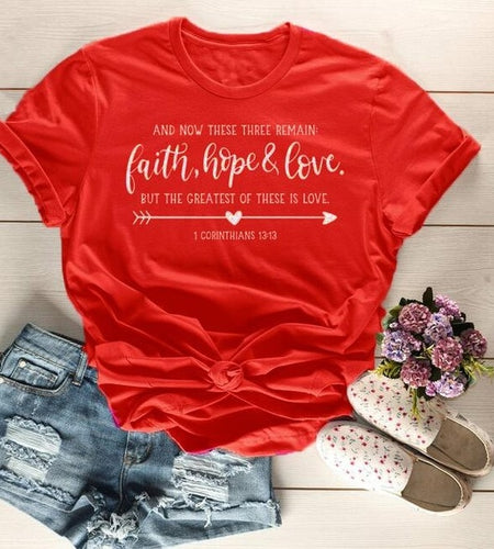 Arrow Faith Hope Love Christian Statement Shirt-unisex-wanahavit-red tee white text-L-wanahavit