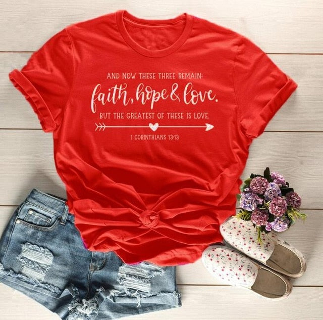 Arrow Faith Hope Love Christian Statement Shirt-unisex-wanahavit-red tee white text-L-wanahavit