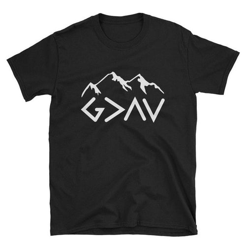Load image into Gallery viewer, God is Greater Than The Highs And Lows Mountain Christian Statement Shirt-unisex-wanahavit-black tee white text-L-wanahavit
