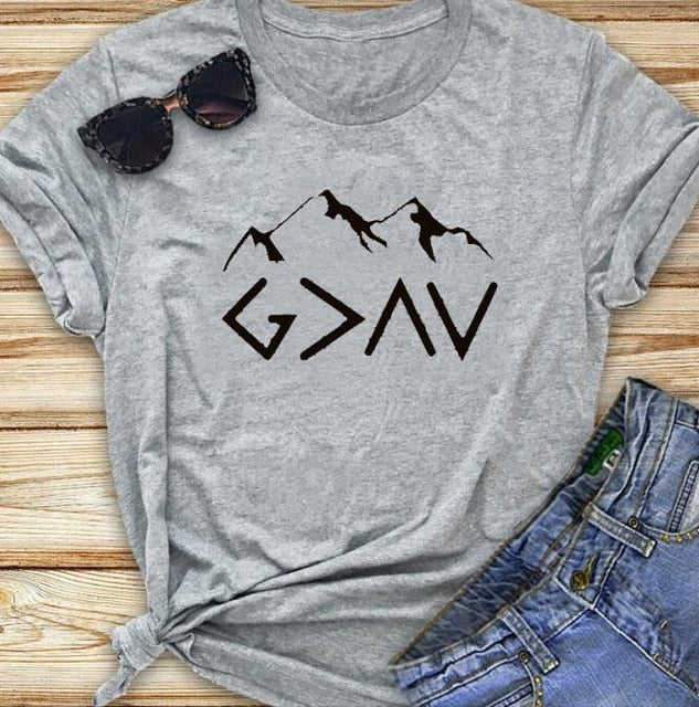 God is Greater Than The Highs And Lows Mountain Christian Statement Shirt-unisex-wanahavit-gray tee black text-L-wanahavit