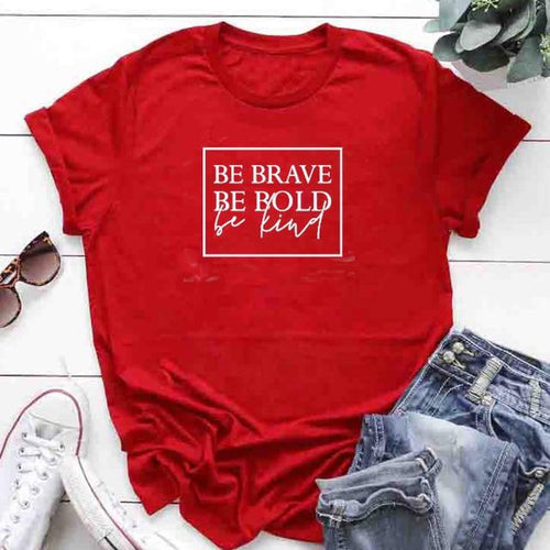 Load image into Gallery viewer, Be Brave Be Bold Be Kind Christian Statement Shirt-unisex-wanahavit-red tee white text-L-wanahavit
