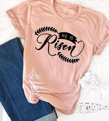 He is Risen Christian Statement Shirt v1-unisex-wanahavit-peach tee black text-L-wanahavit