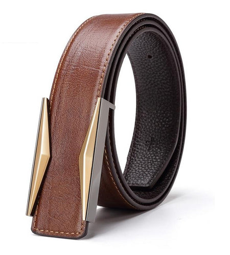 Gold & Silver Buckle Soft Genuine Leather Belts-men-wanahavit-LU567 Brown-105CM-wanahavit