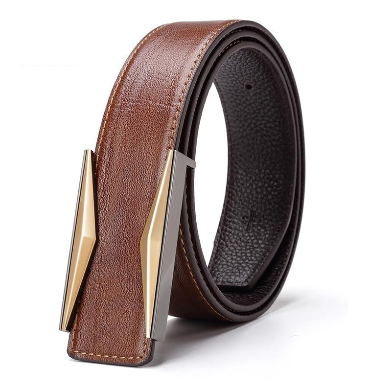 Gold & Silver Buckle Soft Genuine Leather Belts-men-wanahavit-LU567 Brown-105CM-wanahavit