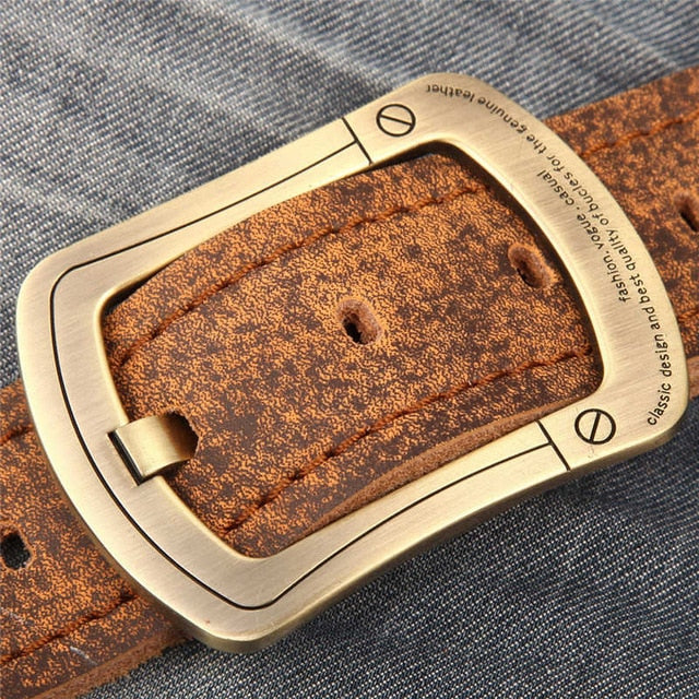 Retro Vintage Cowboys Genuine Leather Belt-men-wanahavit-QFS01 Gold-100cm-wanahavit
