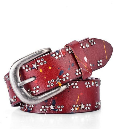 Rivet Inlay Vintage Luxury Designer Belt-women-wanahavit-CM7057 Red-95CM-wanahavit
