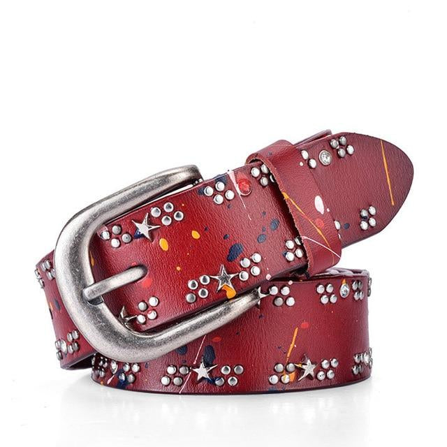 Rivet Inlay Vintage Luxury Designer Belt-women-wanahavit-CM7057 Red-95CM-wanahavit