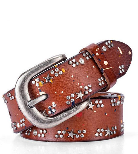 Rivet Inlay Vintage Luxury Designer Belt-women-wanahavit-CM7057 Brown-95CM-wanahavit