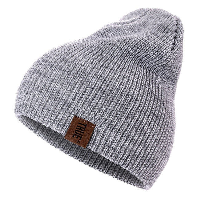 True PU Letter Casual Warm Knitted Winter Beanie-unisex-wanahavit-Light Gray-54cm-60cm-wanahavit