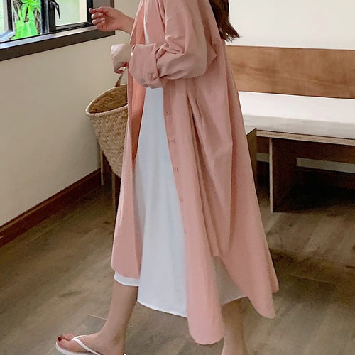 Load image into Gallery viewer, S-2XL Spring Casual Patchwork Cotton Collar Loose Long Sleeve Long Shirt Dress
