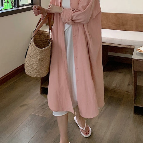 Load image into Gallery viewer, S-2XL Spring Casual Patchwork Cotton Collar Loose Long Sleeve Long Shirt Dress
