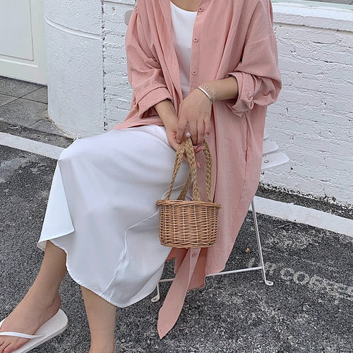 Load image into Gallery viewer, S-2XL Spring Casual Patchwork Cotton Collar Loose Long Sleeve Long Shirt Dress
