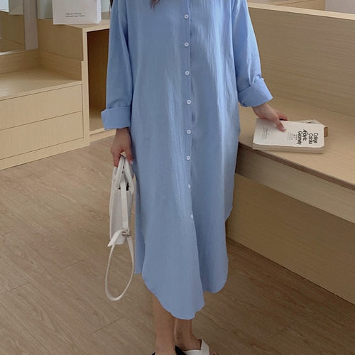Load image into Gallery viewer, S-2XL Spring Casual Patchwork Cotton Collar Loose Long Sleeve Long Shirt Dress
