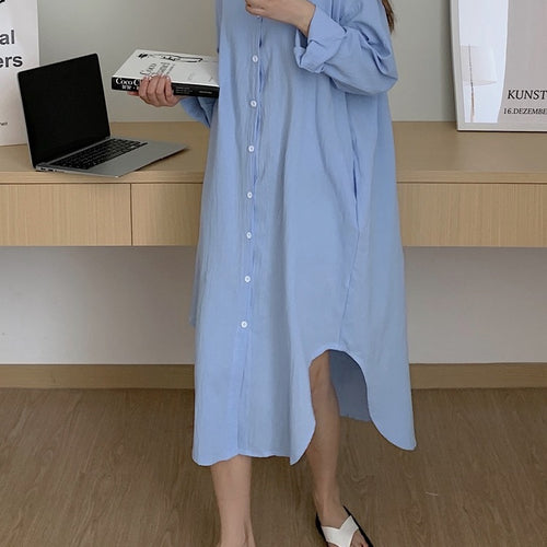 Load image into Gallery viewer, S-2XL Spring Casual Patchwork Cotton Collar Loose Long Sleeve Long Shirt Dress

