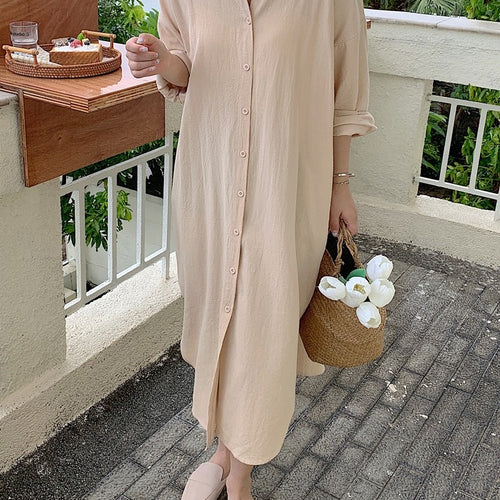 Load image into Gallery viewer, S-2XL Spring Casual Patchwork Cotton Collar Loose Long Sleeve Long Shirt Dress
