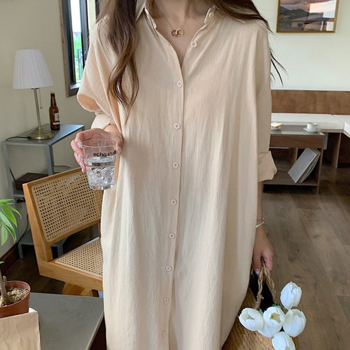 Load image into Gallery viewer, S-2XL Spring Casual Patchwork Cotton Collar Loose Long Sleeve Long Shirt Dress
